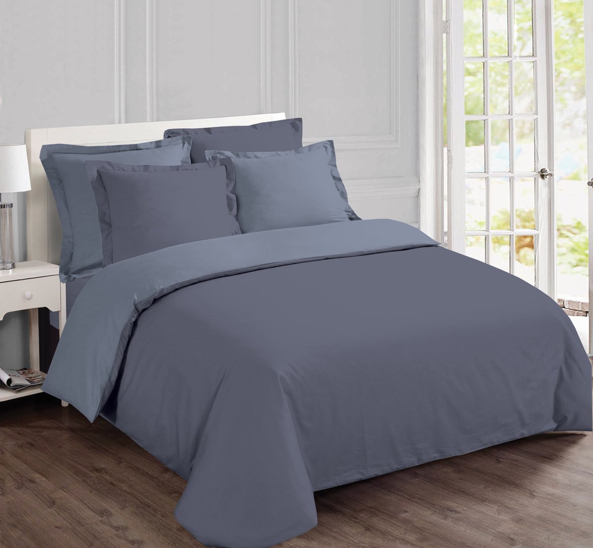 VISION Bicolor - Tweezijdig omkeerbaar Dekbedovertrekset - Kingsize - Dekbedovertrek 260 x 240 cm met bijhorende slopen - Grijs/lichtgrijs - 100% katoen