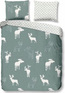 Cheqo® Flanellen Dekbedovertrek - 140x220cm - Tweepersoons - Inclusief Kussenslopen - 100% Flanel Katoen - Groen