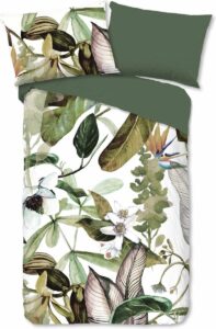 Cheqo® Flanellen Dekbedovertrek - Eenpersoons - 140x200cm - Inclusief Kussensloop - 100% Flanel Katoen - Groen