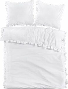 Luxe Percale Katoen Tweepersoons Dekbedovertrek Ruches Wit | 200x200/220 | Zacht En Elegant | Topkwaliteit