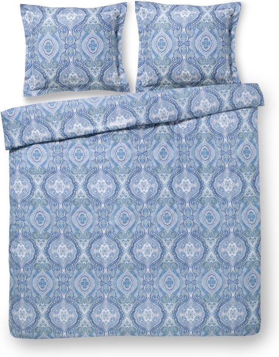 Zachte Katoen/Satijn Tweepersoons Dekbedovertrek Fiene Blauw | 200x200/220 | Luxe En Comfortabel | Hoogwaardige Kwaliteit