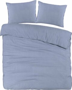 Zachte basic flanel dekbedovertrek uni blauw - tweepersoons (200x200/220) - heerlijk warm en hoogwaardig - stijlvol en tijdloos