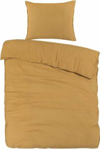 Zachte basic flanel dekbedovertrek uni oker geel - eenpersoons (140x200/220) - heerlijk warm en hoogwaardig - stijlvol en tijdloos