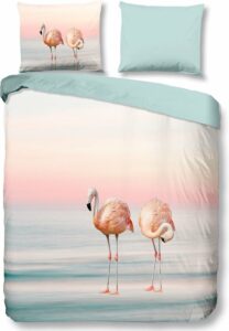 Zachte dekbedovertrek Flamingo's - 200x200/220 (tweepersoons) - strijkvrij - scherp geprint - lijkt net echt