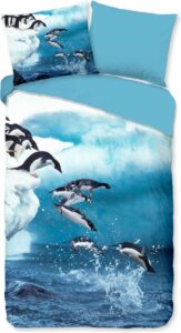 Zachte dekbedovertrek Swimming Pinguins - 140x200/220 (eenpersoons) - strijkvrij - scherp geprint - lijkt net echt