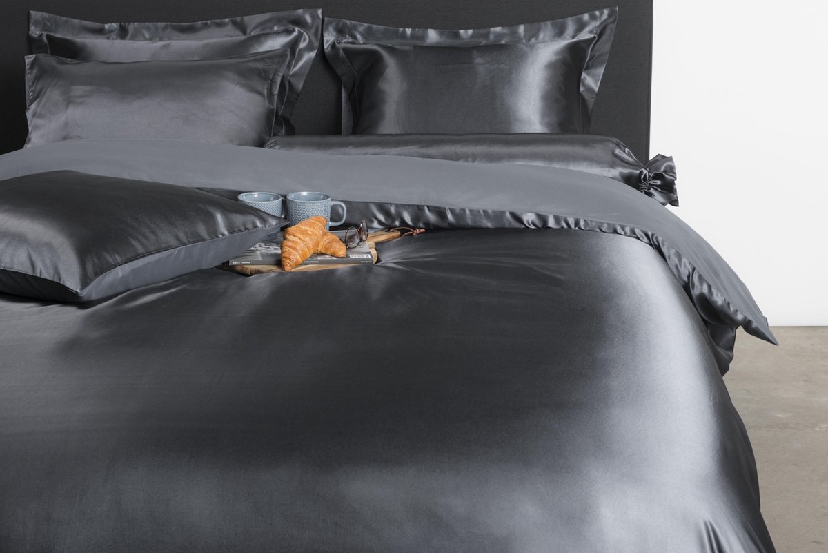 Ambianzz Bedding - Satijn Uni - Dekbedovertrek - Lits-jumeaux - 240x200/220 cm - Antraciet