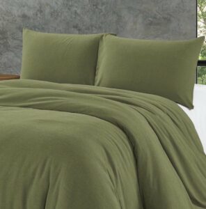 Luxe bamboe dekbedovertrek uni olijf groen - 140x200/220 (eenpersoons) - zacht en fijne kwaliteit - stijlvolle uitstraling - met handige drukknopen