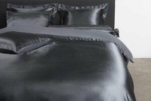 Ambianzz Bedding - Satijn Uni - Dekbedovertrek - Eenpersoons - 140x200/220 cm - Antraciet