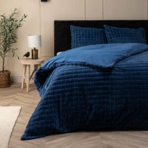 Dekbedovertrek Teddy Square - Tweepersoons (200x220 cm) - Blauw Microvezel - Dessin: Patroon - Fresh & Co - Dekbed-Discounter.nl