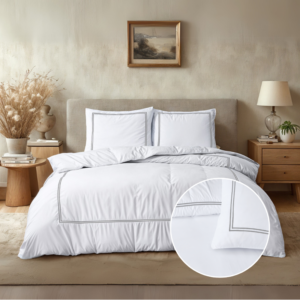 Dekbedovertrek Percale Katoen - Tweepersoons (200x200 cm) - Wit & Grijs Percale katoen - Dessin: Luxe - Primaviera Deluxe - Dekbed-Discounter.nl