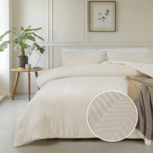 Dekbedovertrek Teddy Chevron - Lits-Jumeaux (240x220 cm) - Zwart & Groen & Taupe & Creme Microvezel - Dessin: Patroon, Luxe - Sleeptime -