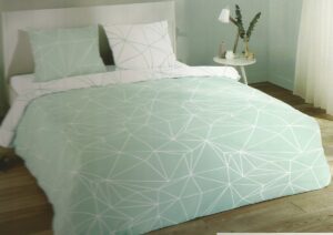 DEKBEDOVERTREK | 240X220CM lits jumeaux | FLANEL | GROEN - WIT GEOMETRISCH