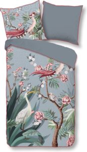 Premium Biologisch Katoen/Satijn Eenpersoons Dekbedovertrek Kraanvogel Grijs | 140x200/220 | Luxe En Comfortabel | Hoogwaardige Kwaliteit