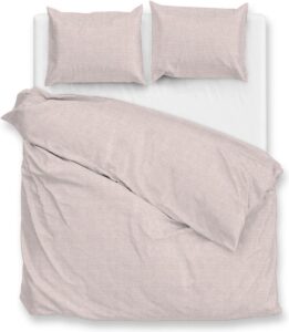 Warme flanel dekbedovertrek Linnenlook roze - 240x200/220 (lits-jumeaux) - heerlijk zacht en hoogwaardig - unieke dessin - donsachtig laagje - slijtvast - ideaal tegen kou