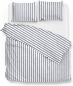 Luxe katoen dekbedovertrek Linnenlook Stripes blauw - lits-jumeaux (240x200/220) - zacht en ademend - fijn geweven - tijdloze en moderne uitstraling