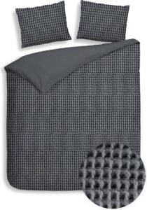 Premium dekbedovertrek wafel katoen antraciet - 240x200/220 (lits-jumeaux) - stijlvol en tijdloos - zacht en ademend - extra fijn geweven - zware kwaliteit