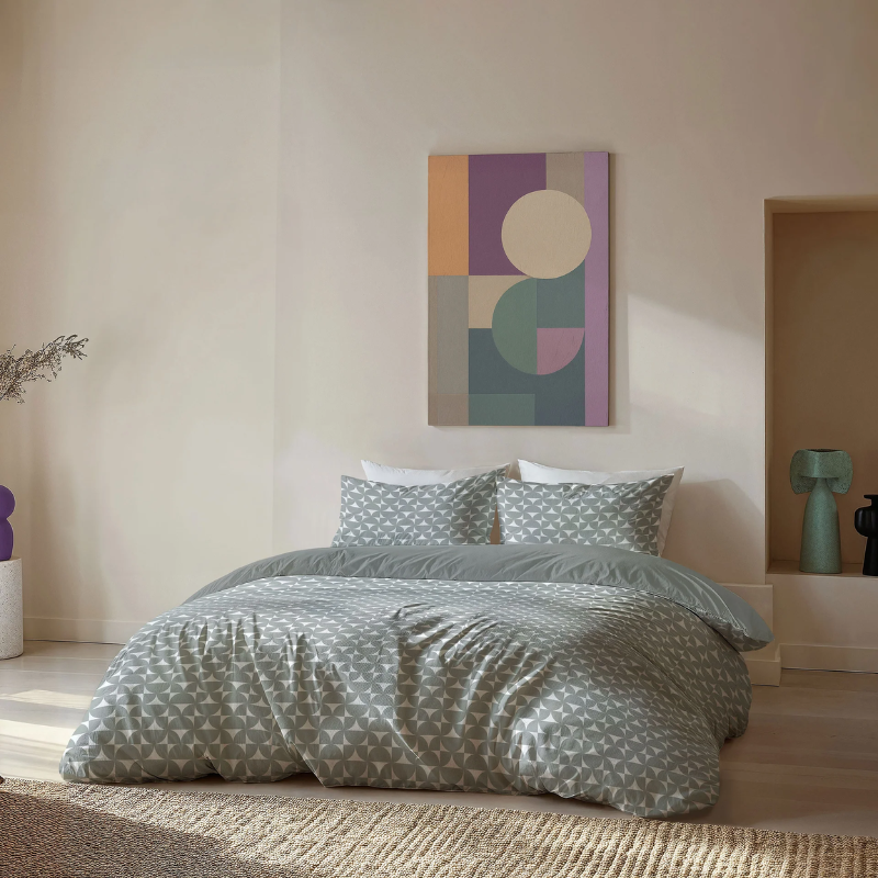 Dekbedovertrek Arc Fusion - Tweepersoons (200x200 Cm) - Groen & Wit Microvezel - - Byrklund - Dekbed-Discounter.nl