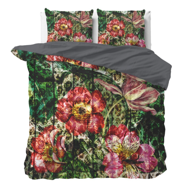 Dekbedovertrek Arina - Lits-Jumeaux (240x220 Cm) - Meerkleurig Microvezel - Bloemen - Manilla - Dekbed-Discounter.nl