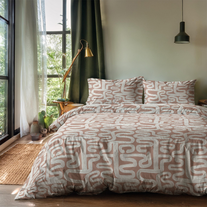 Dekbedovertrek Aztek Lines - Lits-Jumeaux (240x220 Cm) - Taupe Microvezel - Natuur - Zydante - Dekbed-Discounter.nl
