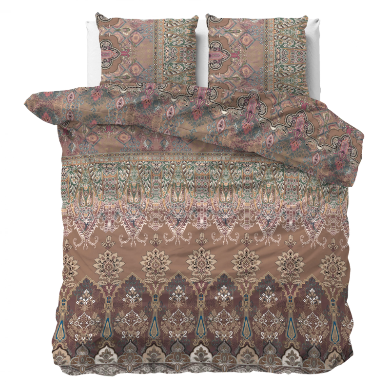 Dekbedovertrek Berna - Lits-Jumeaux (240x220 Cm) - Bruin Polyester-katoen - Patroon - Sleeptime Elegance - Dekbed-Discounter.nl