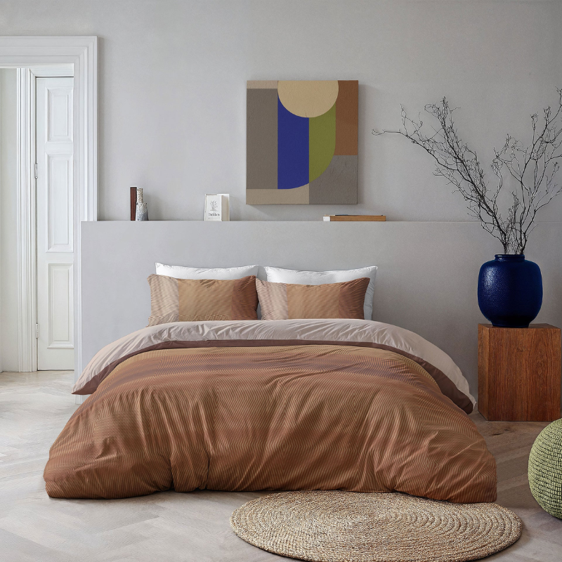 Dekbedovertrek Crossing Stripes - Eenpersoons (140x200 Cm) - Bruin Microvezel - - Byrklund - Dekbed-Discounter.nl