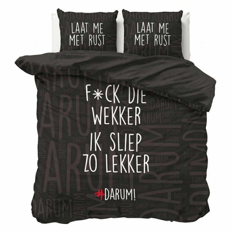 Dekbedovertrek #DARUM! F*ck Die Wekker! - Eenpersoons (140x200 Cm) - Zwart Microvezel - Modern & Tekst & Romantisch - #DARUM! - Dekbed-Discounter.nl