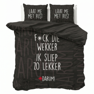 Dekbedovertrek #DARUM! F*ck Die Wekker! - Tweepersoons (200x200 Cm) - Zwart Microvezel - Modern & Tekst & Romantisch - #DARUM! - Dekbed-Discounter.nl