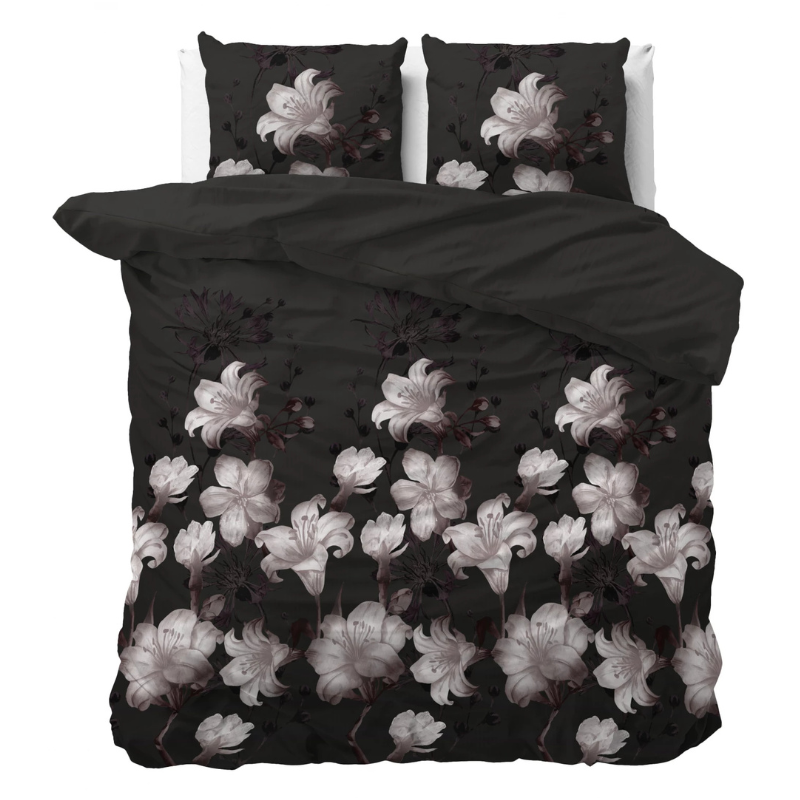 Dekbedovertrek Dark Flower - Tweepersoons (200x200 Cm) - Zwart Polyester-katoen - Bloemen - Sleeptime Elegance - Dekbed-Discounter.nl