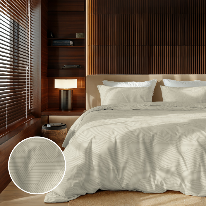 Dekbedovertrek Embossed Geometric - Champagne - Tweepersoons (200x200 Cm) - Wit Microvezel - Effen - Zydante - Dekbed-Discounter.nl
