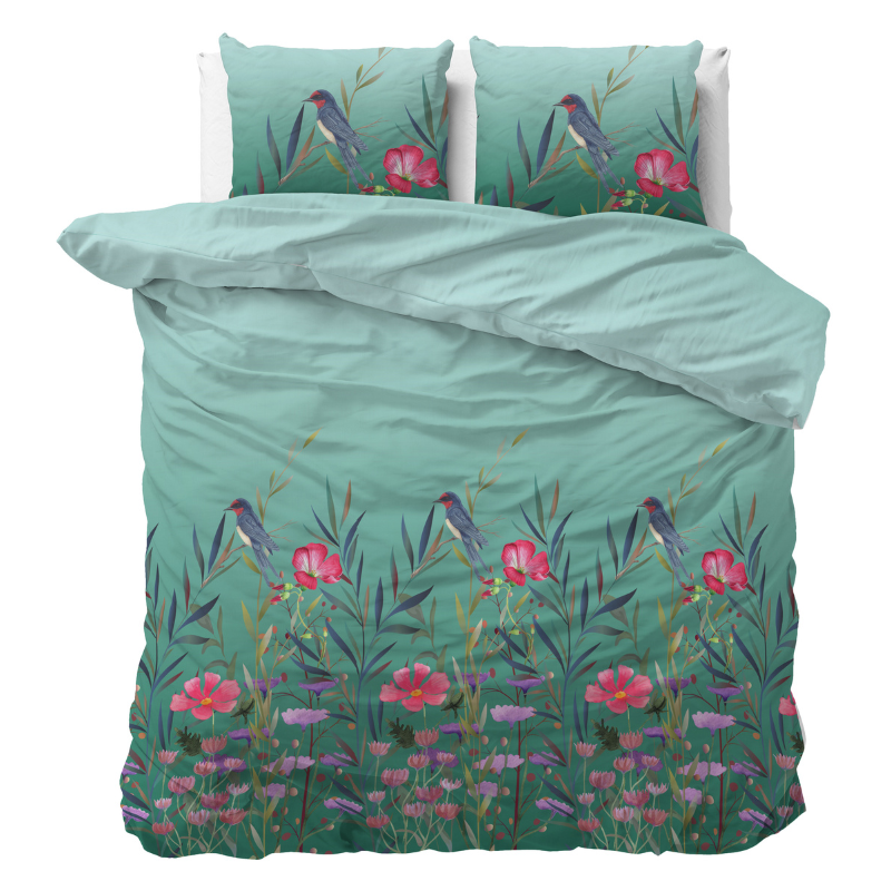 Dekbedovertrek - Flower Birds - Tweepersoons (200x200 Cm) - Wit Microvezel - - Sleeptime Classy - Dekbed-Discounter.nl