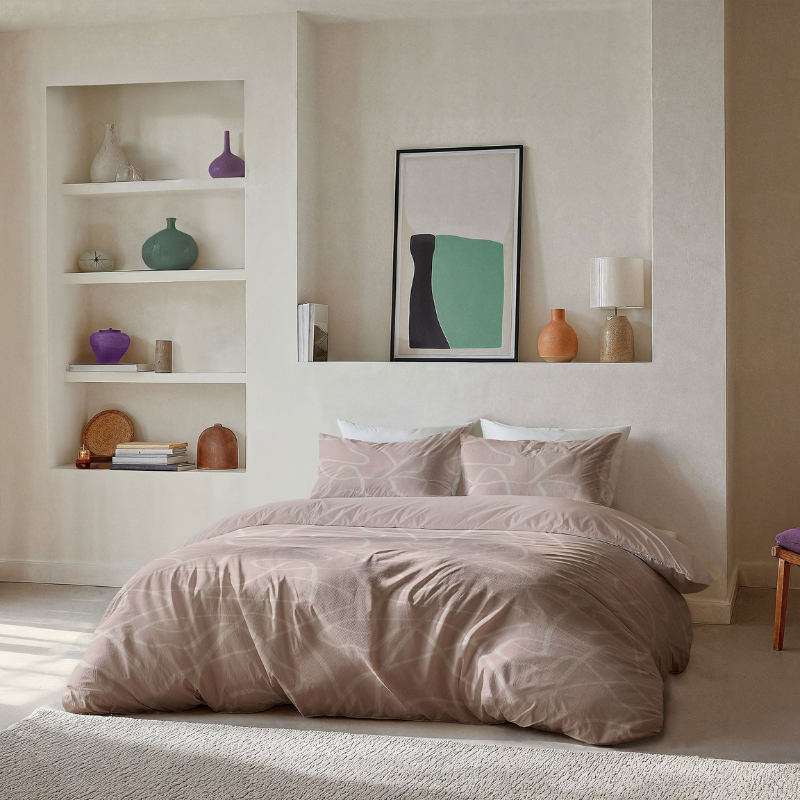 Dekbedovertrek Fluid Shapes - Lits-Jumeaux (240x220 Cm) - Roze Microvezel - - Byrklund - Dekbed-Discounter.nl