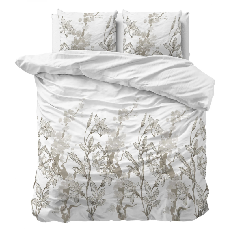 Dekbedovertrek Flynn - Wit - Lits-Jumeaux (240x220 Cm) - Wit Polyester-katoen - Bloemen & Natuur - Sleeptime Elegance - Dekbed-Discounter.nl