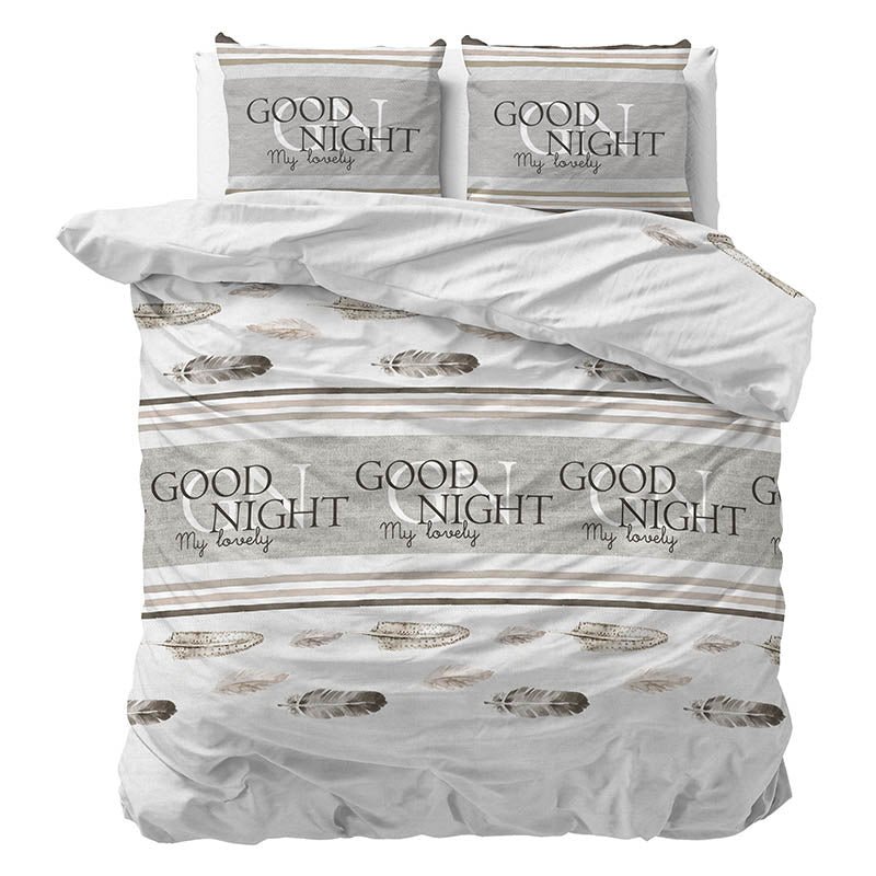 Dekbedovertrek Good Night - Eenpersoons (140x200 Cm) - Wit Polyester-katoen - Tekst & Print - Sleeptime Elegance - Dekbed-Discounter.nl