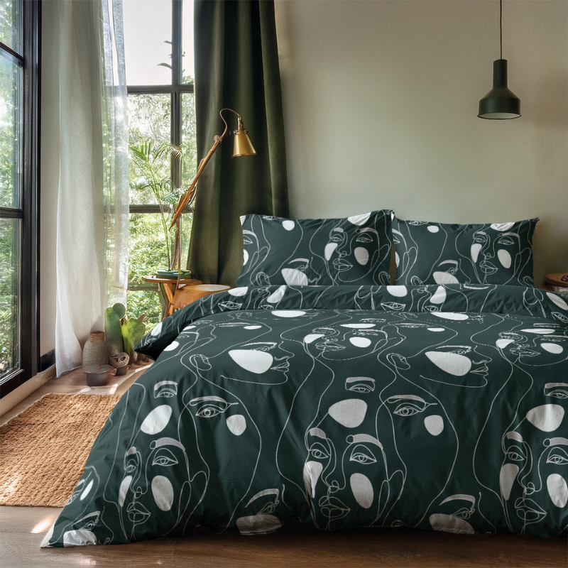 Dekbedovertrek Green Faces - Tweepersoons (200x200 Cm) - Groen Microvezel - Natuur - Zydante - Dekbed-Discounter.nl