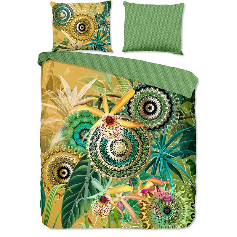 Dekbedovertrek HIP - Katoen-Satijn - Yissa - Tweepersoons (200x200 Cm) - Groen & Meerkleurig Katoen-satijn Katoen - Natuur & Dieren - HIP - Dekbed-Discounter.nl