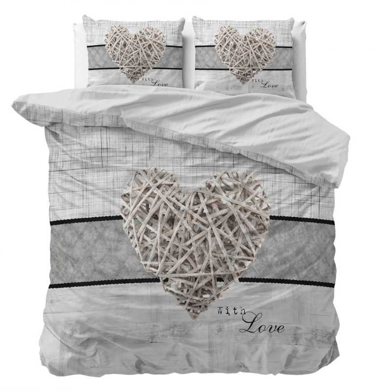 Dekbedovertrek Home Is Heart - Lits-Jumeaux (240x220 Cm) - Wit & Grijs Microvezel - Romantisch - Sleeptime Essentials - Dekbed-Discounter.nl