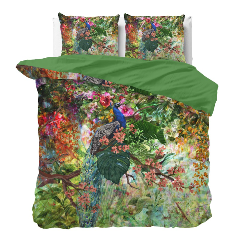 Dekbedovertrek Jalaina - Lits-Jumeaux (240x220 Cm) - Groen & Meerkleurig Microvezel - Natuur & Dieren - Manilla - Dekbed-Discounter.nl