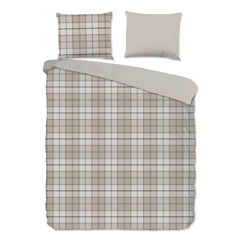 Dekbedovertrek Katoen-Flanel - Bernardus - Lits-Jumeaux XL (260x200 Cm) - Beige Katoen Flanel - Ruiten & Patroon - Good Morning - Dekbed-Discounter.nl