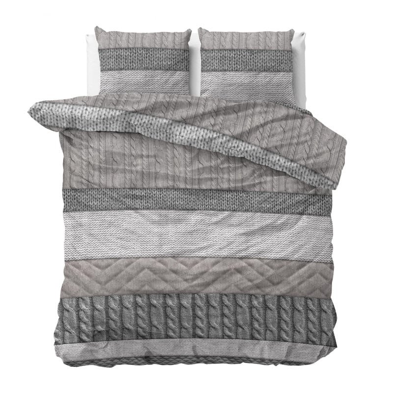 Dekbedovertrek Katoen-Flanel - Elin - Lits-Jumeaux (240x220 Cm) - Grijs Flanel - Strepen & Abstract - Dreamhouse - Dekbed-Discounter.nl