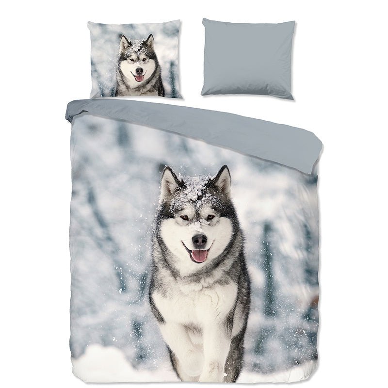 Dekbedovertrek Katoen-Flanel - Husky - Eenpersoons (140x200 Cm) - Meerkleurig Katoen Flanel - Natuur & Dieren - Good Morning - Dekbed-Discounter.nl