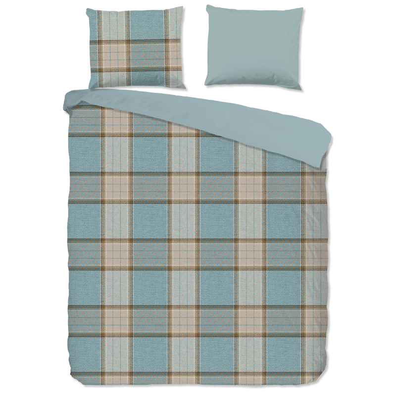 Dekbedovertrek Katoen-Flanel - Jacco - Lits-Jumeaux (240x220 Cm) - Meerkleurig & Groen Flanel Katoen - Strepen - Good Morning - Dekbed-Discounter.nl