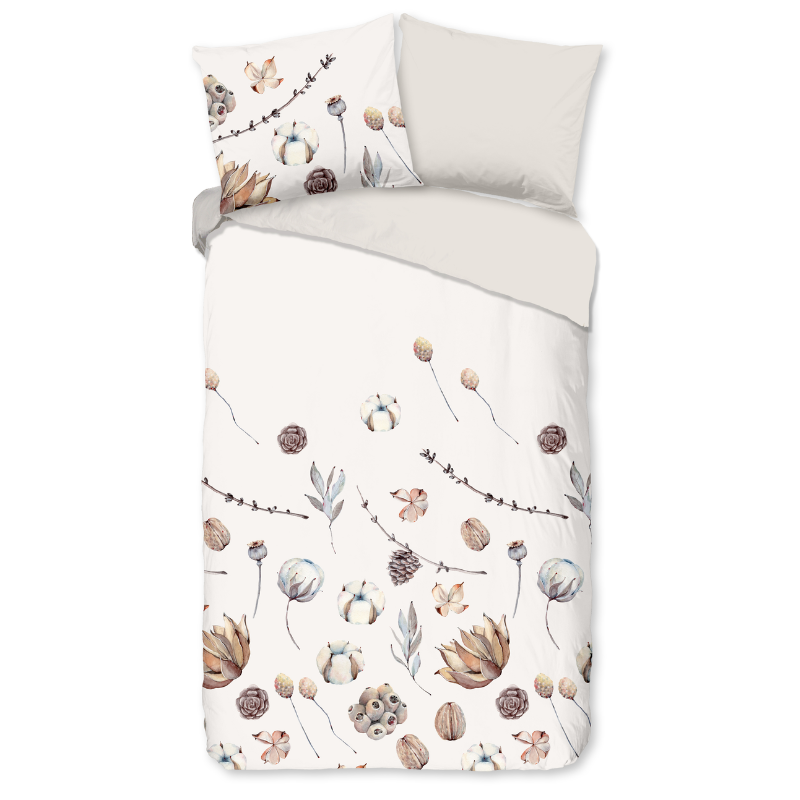 Dekbedovertrek Katoen-Flanel - Mirre - Lits-Jumeaux (240x220 Cm) - Meerkleurig & Wit Flanel Katoen - Natuur & Bloemen - Good Morning - Dekbed-Discounter.nl