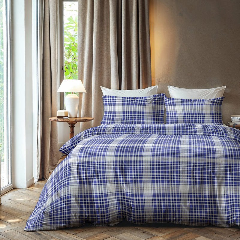 Dekbedovertrek Katoen-Flanel - Squares - Tweepersoons (200x200 Cm) - Blauw Flanel - Strepen - Zydante - Dekbed-Discounter.nl