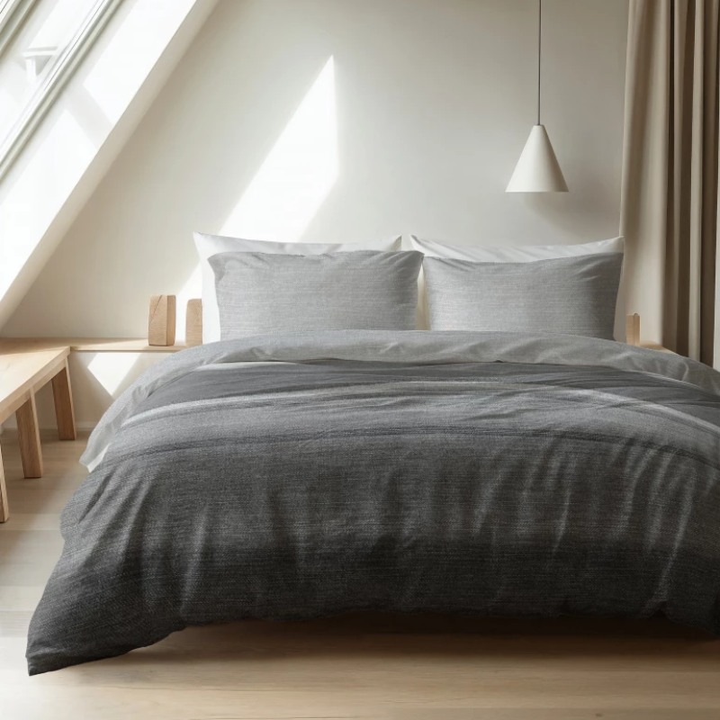 Dekbedovertrek Katoen Flanel - Stone Stripe Grijs - Eenpersoons (140x200 Cm) - Taupe Flanel - Effen - Sleeptime Elegance - Dekbed-Discounter.nl