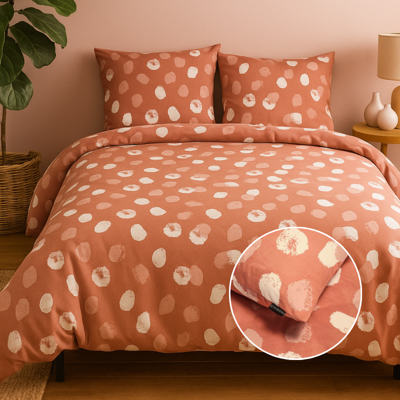 Dekbedovertrek Katoen-Flanel - Tess - Eenpersoons (140x200 Cm) - Rood Flanel Katoen - Stippen - Presence - Dekbed-Discounter.nl
