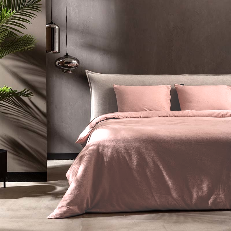 Dekbedovertrek Katoen Flanel - Uni - Zacht Roze - Tweepersoons (200x200 Cm) - Roze Flanel - Effen - Fresh And Co - Dekbed-Discounter.nl