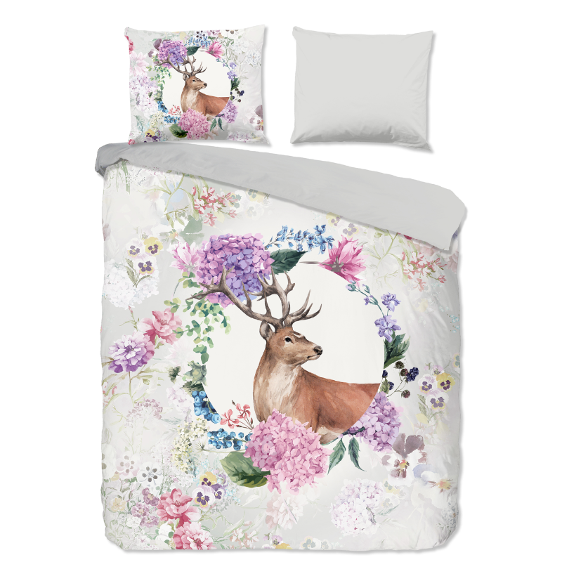 Dekbedovertrek Katoen-Flanel - Vedet - Lits-Jumeaux (240x220 Cm) - Meerkleurig & Grijs Flanel Katoen - Natuur & Dieren & Bloemen - Good Morning - Dekbed-Discounter.nl