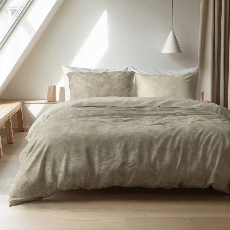 Dekbedovertrek Katoen Flanel - Washed Cotton Taupe - Eenpersoons (140x200 Cm) - Taupe Flanel - Effen - Sleeptime Elegance - Dekbed-Discounter.nl