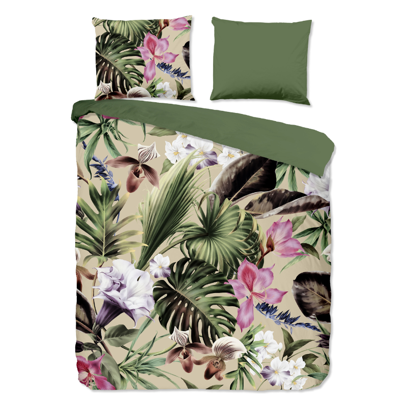 Dekbedovertrek Katoen - Irze - Eenpersoons (140x200 Cm) - Groen & Meerkleurig Katoen - Bloemen - Good Morning - Dekbed-Discounter.nl