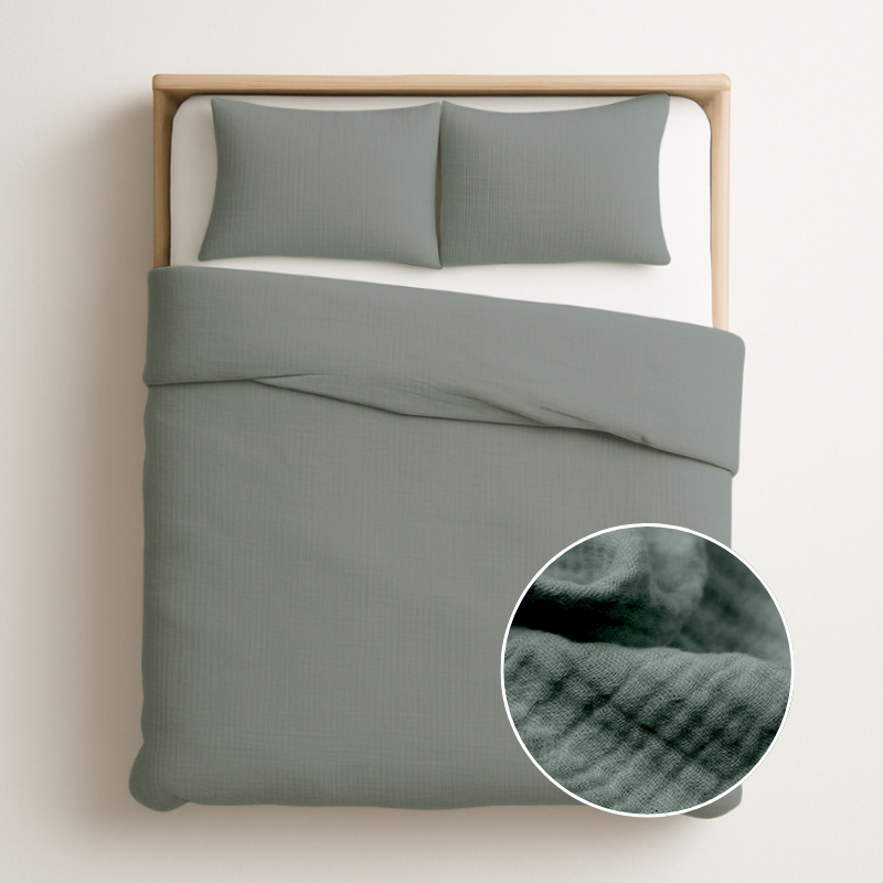 Dekbedovertrek Katoen - Mousseline - Groen - Tweepersoons (200x200 Cm) - Groen Percale Katoen - Effen - Zydante - Dekbed-Discounter.nl